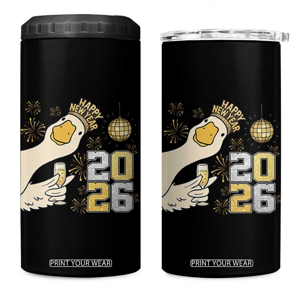 Funny New Years Eve Silly Goose 2026 4 in 1 Can Cooler Tumbler New Year Party TS11 One Size: 16 oz Black Print Your Wear