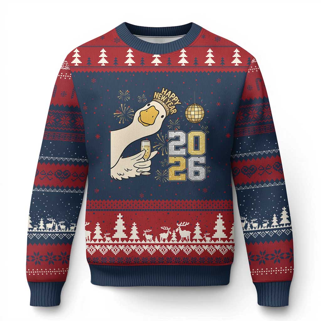 Funny New Years Eve Silly Goose 2026 Ugly Christmas Sweater New Year Party TS11 Navy Red Print Your Wear