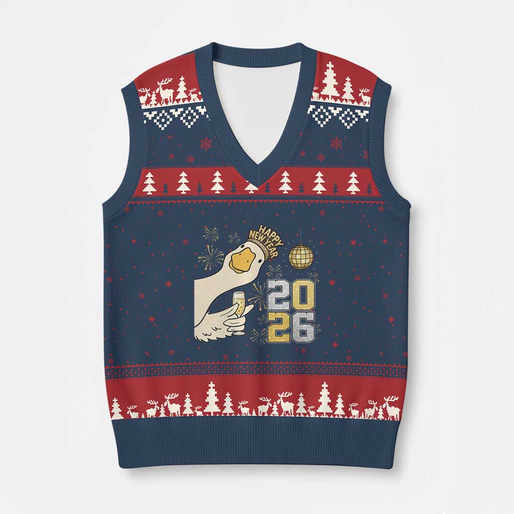 Funny New Years Eve Silly Goose 2026 V-Neck Knit Sweater Vest New Year Party TS11 Navy Red Print Your Wear