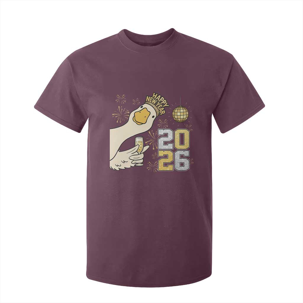 Funny New Years Eve Silly Goose 2026 T Shirt For Kid New Year Party TS11 Maroon Print Your Wear
