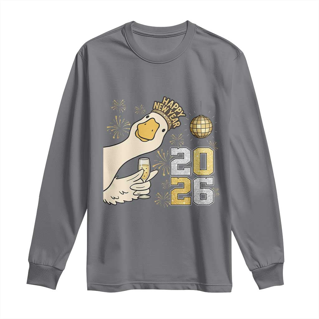 Funny New Years Eve Silly Goose 2026 Long Sleeve Shirt New Year Party TS11 Charcoal Print Your Wear