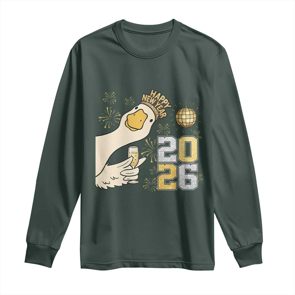Funny New Years Eve Silly Goose 2026 Long Sleeve Shirt New Year Party TS11 Dark Forest Green Print Your Wear