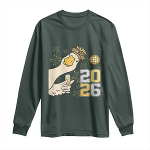 Funny New Years Eve Silly Goose 2026 Long Sleeve Shirt New Year Party TS11 Dark Forest Green Print Your Wear