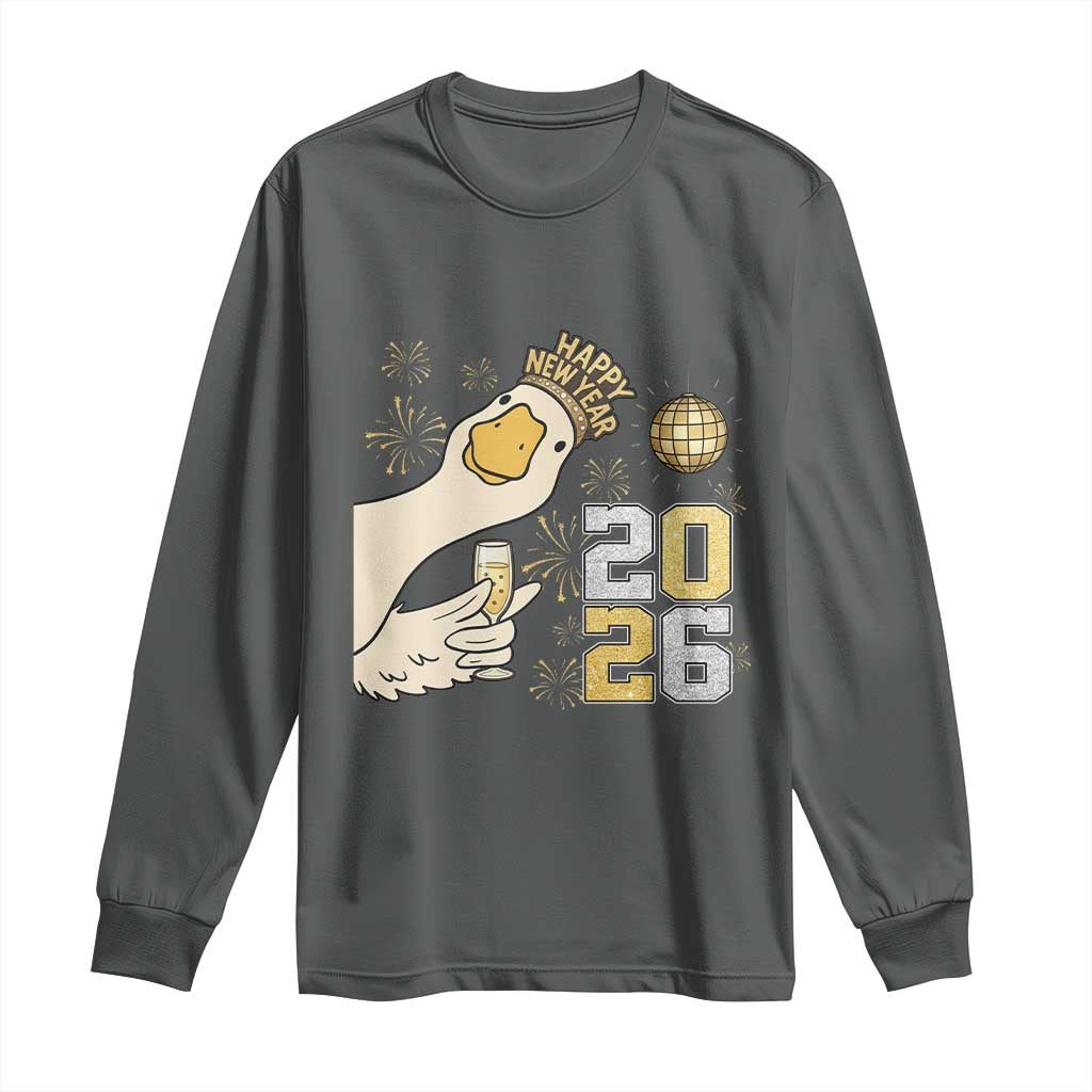 Funny New Years Eve Silly Goose 2026 Long Sleeve Shirt New Year Party TS11 Dark Heather Print Your Wear