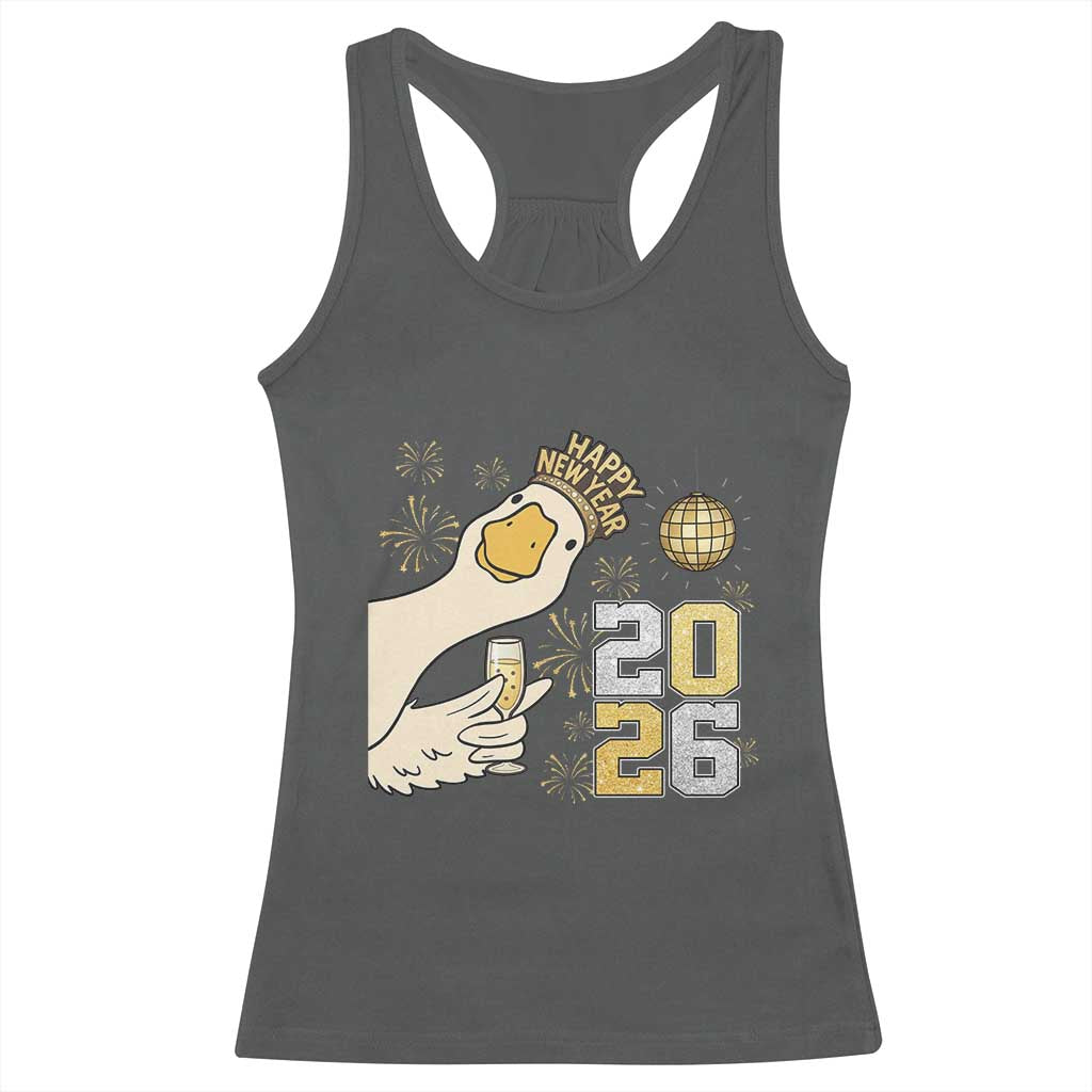 Funny New Years Eve Silly Goose 2026 Racerback Tank Top New Year Party TS11 Dark Heather Print Your Wear