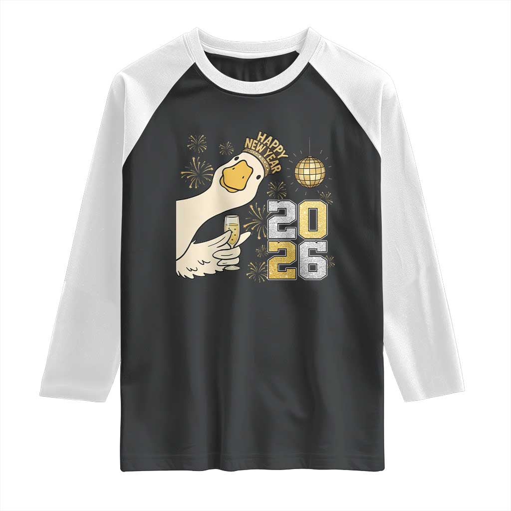 Funny New Years Eve Silly Goose 2026 Raglan Shirt New Year Party TS11 Black White Print Your Wear