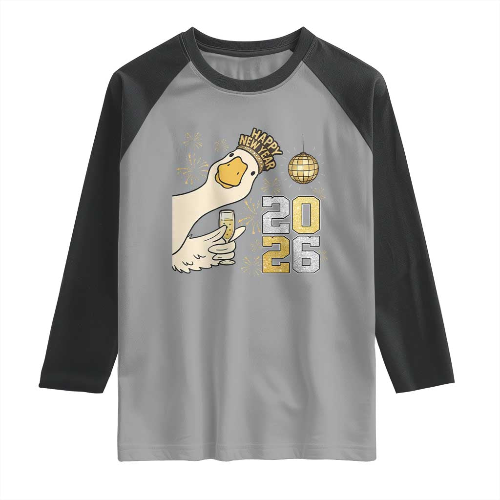 Funny New Years Eve Silly Goose 2026 Raglan Shirt New Year Party TS11 Sport Gray Black Print Your Wear