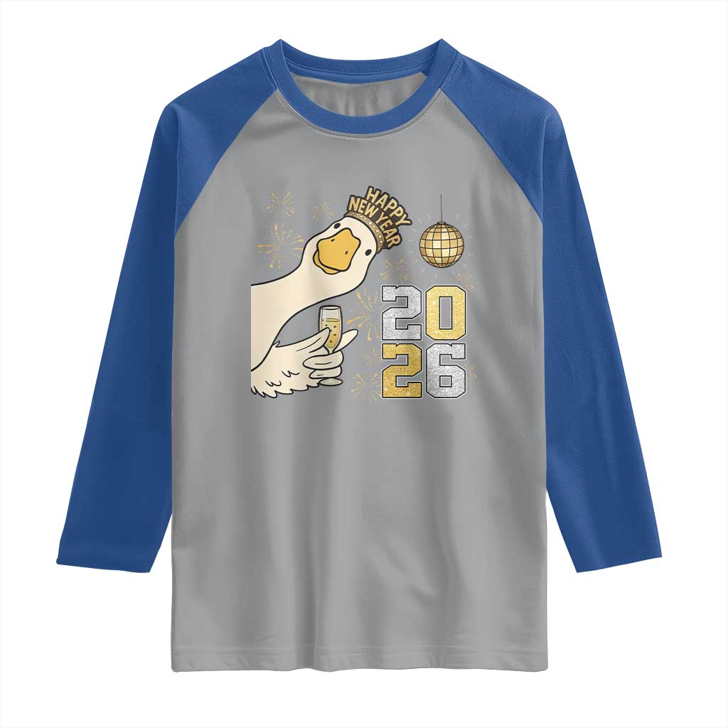 Funny New Years Eve Silly Goose 2026 Raglan Shirt New Year Party TS11 Sport Gray Royal Print Your Wear