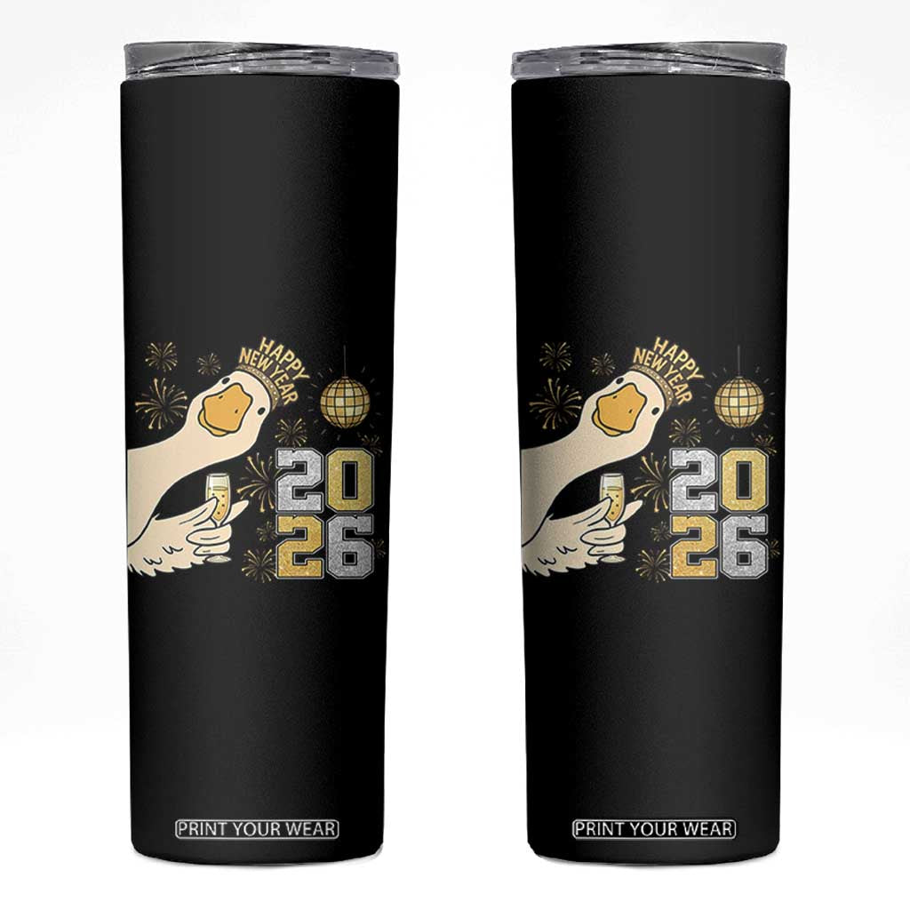 Funny New Years Eve Silly Goose 2026 Skinny Tumbler New Year Party TS11 Black Print Your Wear