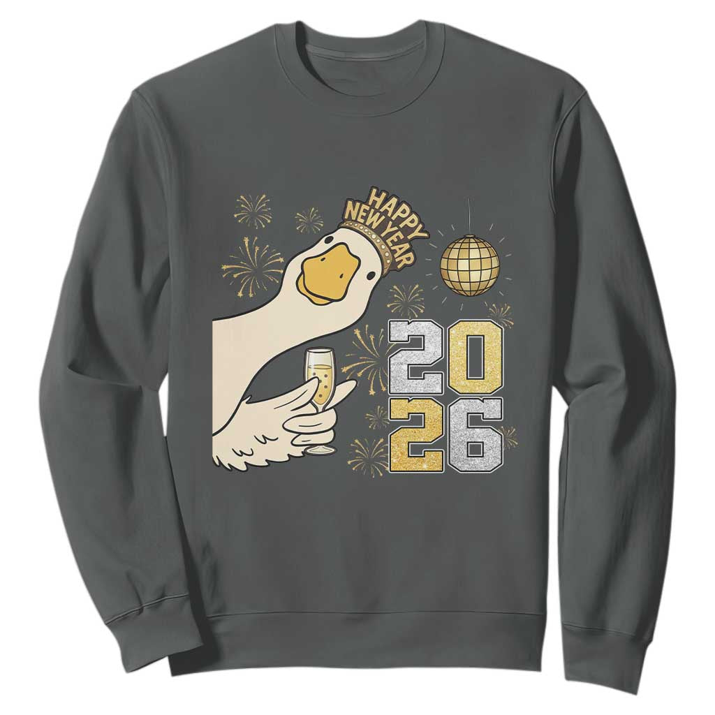 Funny New Years Eve Silly Goose 2026 Sweatshirt New Year Party TS11 Dark Heather Print Your Wear