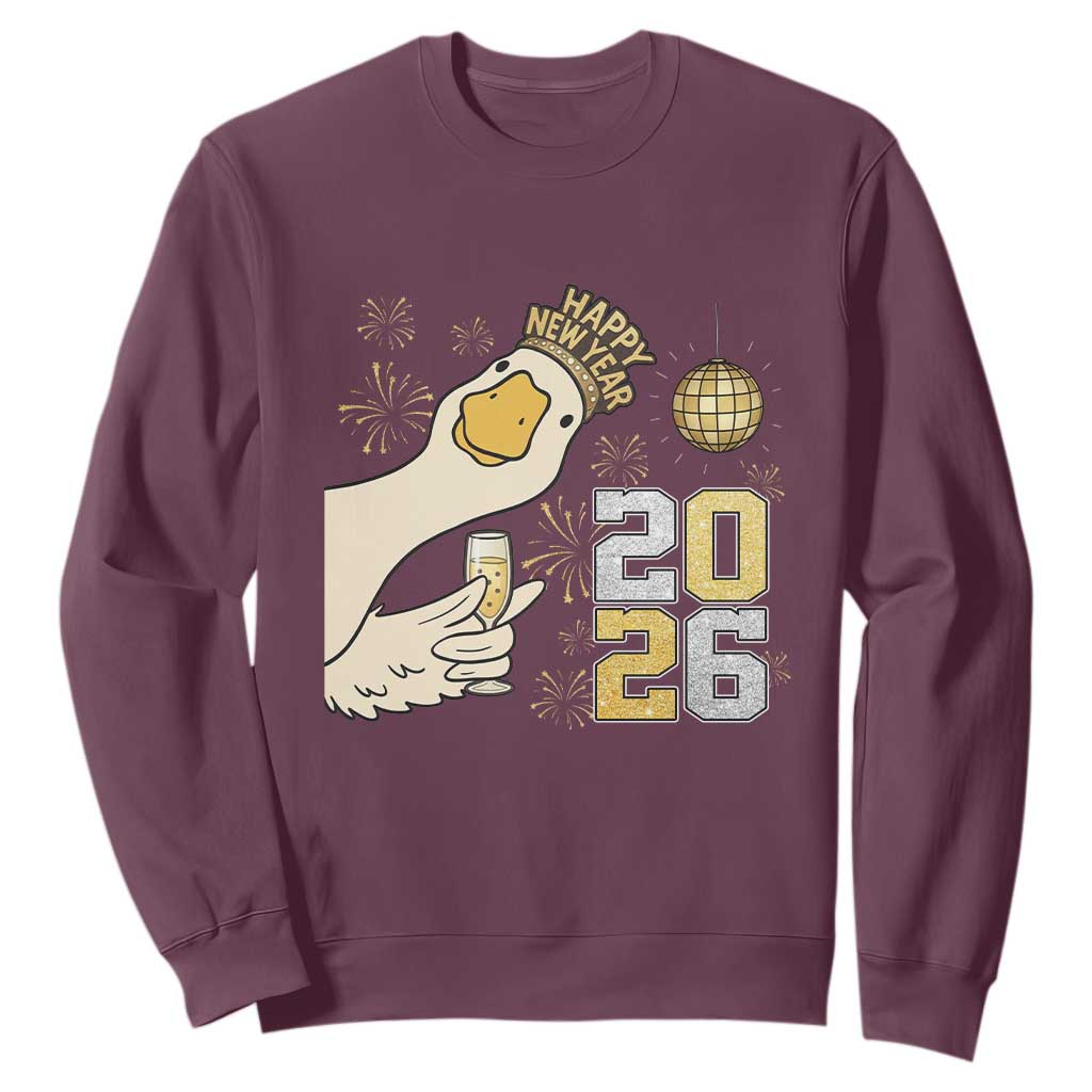 Funny New Years Eve Silly Goose 2026 Sweatshirt New Year Party TS11 Maroon Print Your Wear