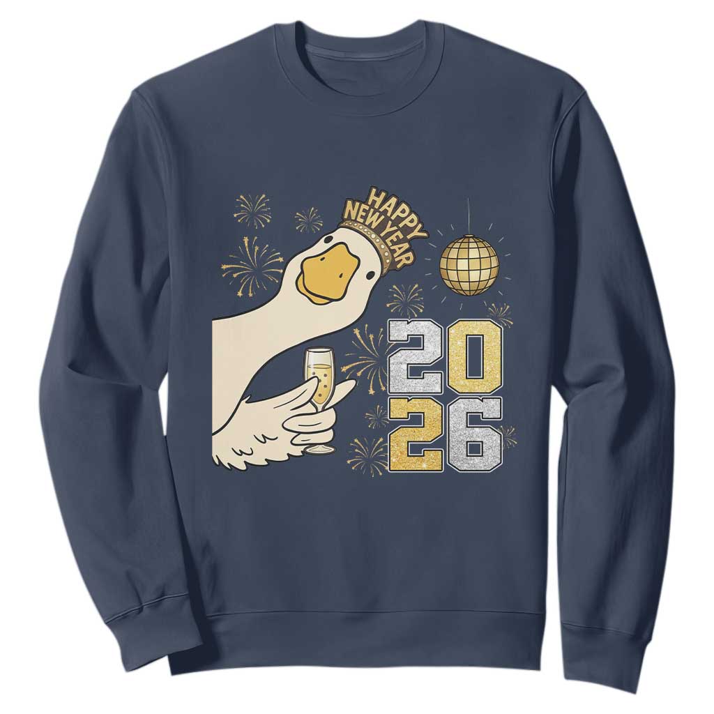 Funny New Years Eve Silly Goose 2026 Sweatshirt New Year Party TS11 Navy Print Your Wear