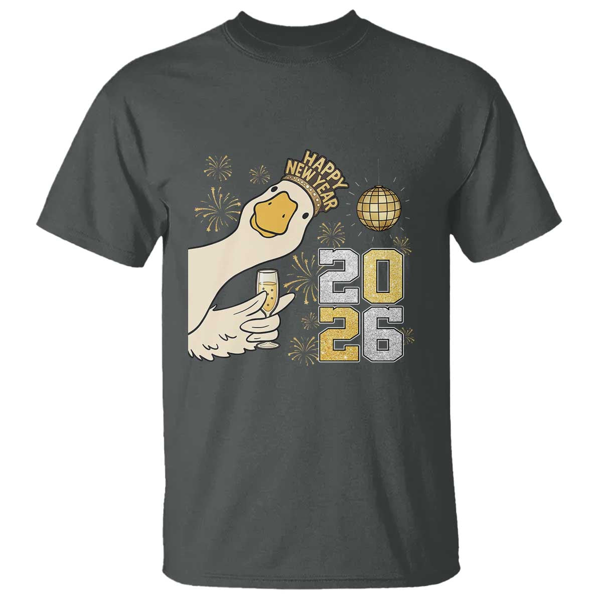 Funny New Years Eve Silly Goose 2026 T Shirt New Year Party TS11 Dark Heather Print Your Wear