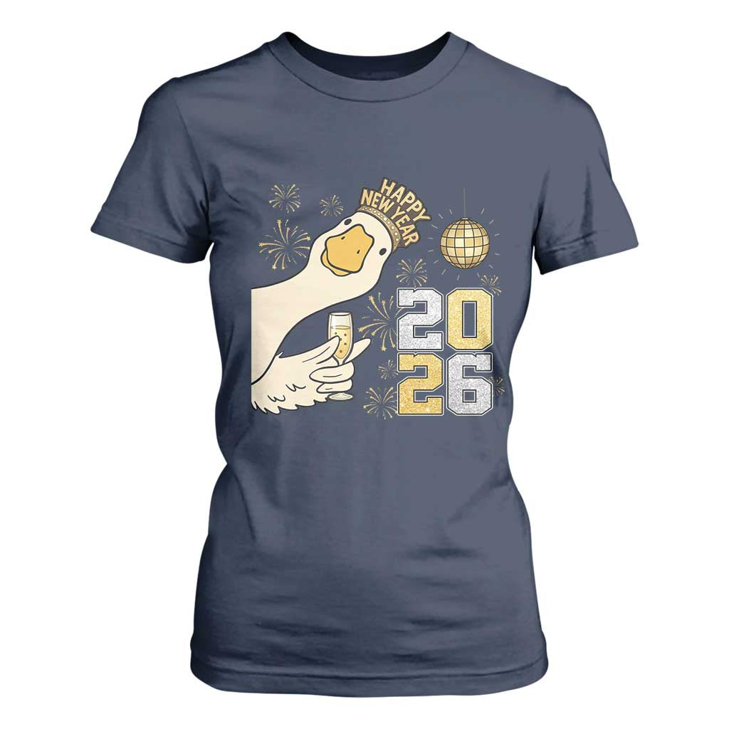 Funny New Years Eve Silly Goose 2026 T Shirt For Women New Year Party TS11 Navy Print Your Wear