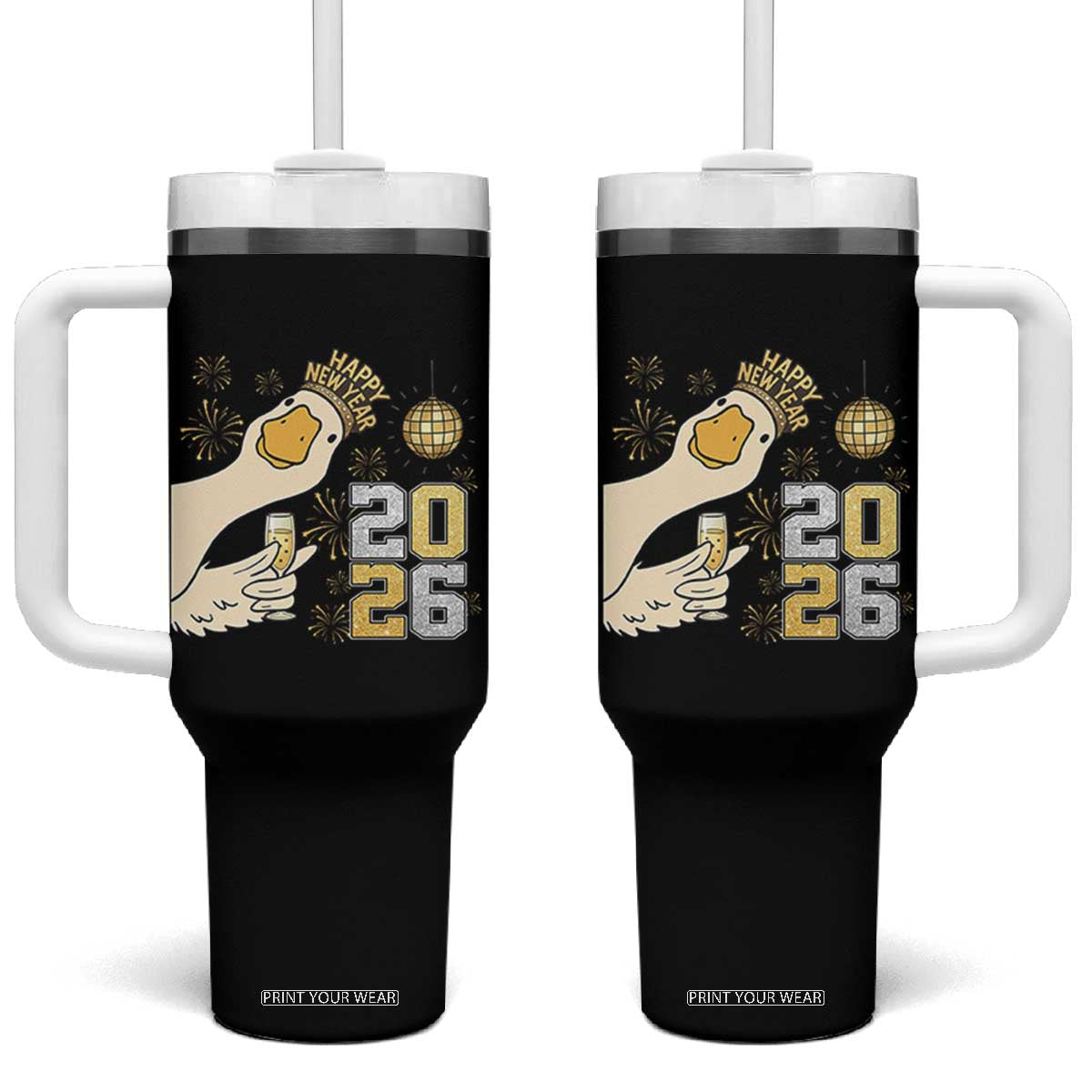 Funny New Years Eve Silly Goose 2026 Tumbler With Handle New Year Party TS11 One Size: 40 oz Black Print Your Wear