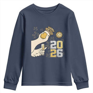 Funny New Years Eve Silly Goose 2026 Youth Sweatshirt New Year Party TS11 Navy Print Your Wear