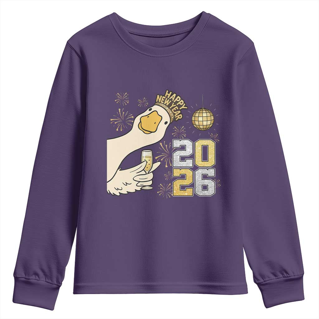 Funny New Years Eve Silly Goose 2026 Youth Sweatshirt New Year Party TS11 Purple Print Your Wear