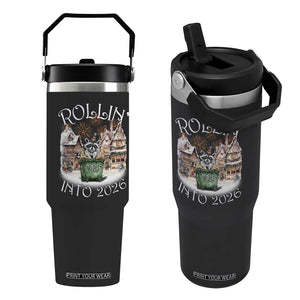 Funny Raccoon Rollin Into 2026 Flip Straw Tumbler New Year Dumpster Fire Firework TS11 One Size: 30 oz Black Print Your Wear