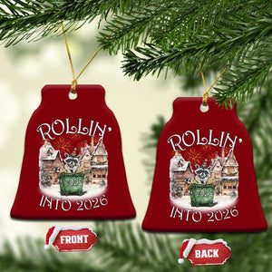 Funny Raccoon Rollin Into 2026 Ceramic Ornament New Year Dumpster Fire Firework TS11 Print Your Wear