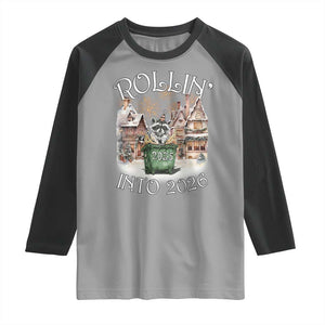 Funny Raccoon Rollin Into 2026 Raglan Shirt New Year Dumpster Fire Firework TS11 Sport Gray Black Print Your Wear