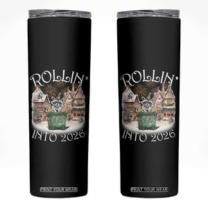 Funny Raccoon Rollin Into 2026 Skinny Tumbler New Year Dumpster Fire Firework TS11 Black Print Your Wear