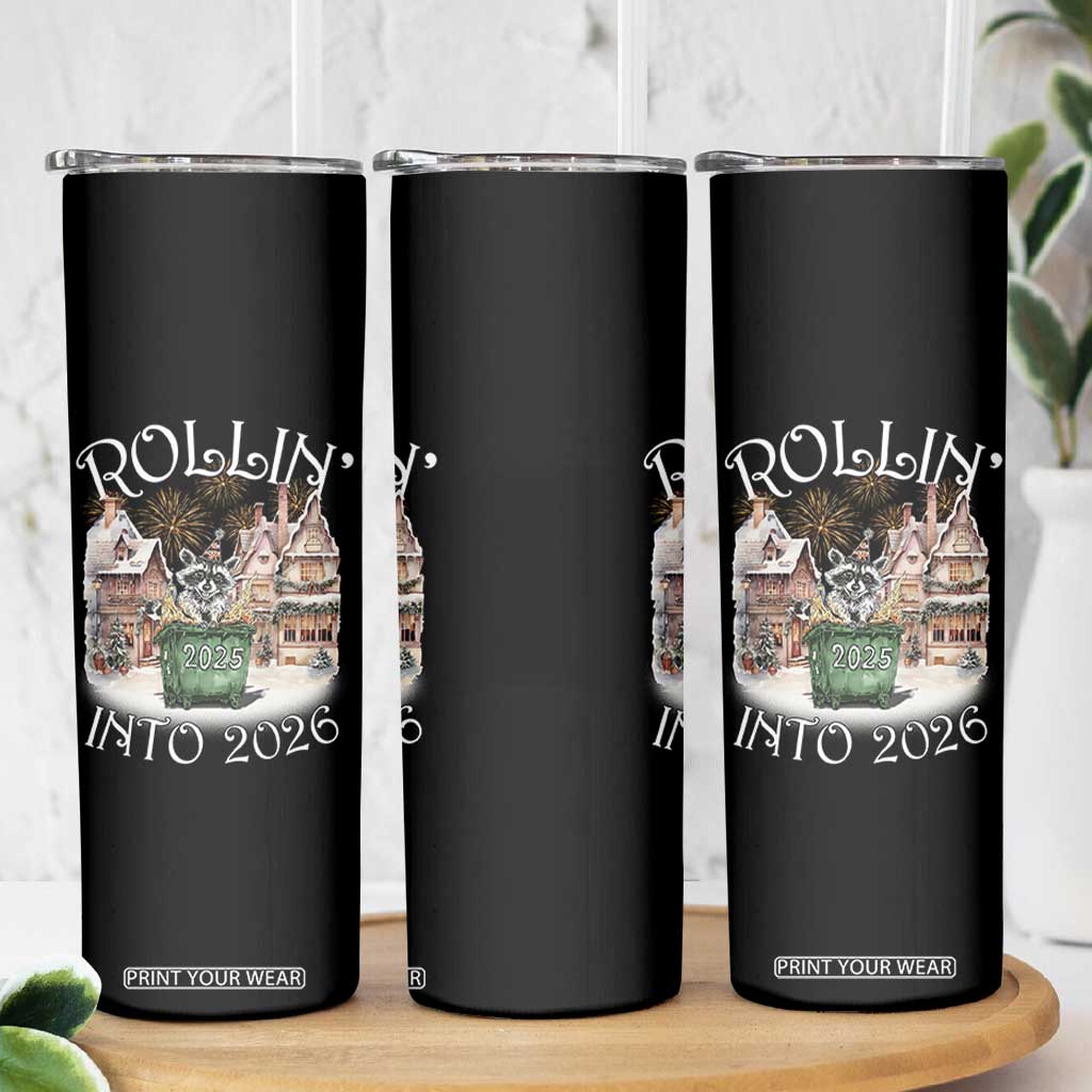 Funny Raccoon Rollin Into 2026 Skinny Tumbler New Year Dumpster Fire Firework TS11 Print Your Wear