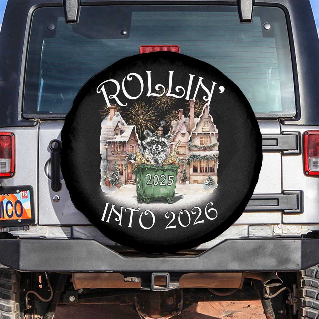 Funny Raccoon Rollin Into 2026 Spare Tire Cover New Year Dumpster Fire Firework TS11 No hole Black Print Your Wear