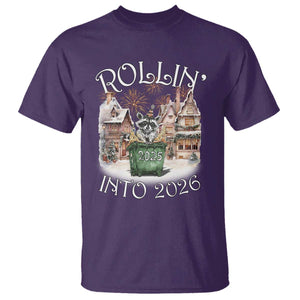 Funny Raccoon Rollin Into 2026 T Shirt New Year Dumpster Fire Firework TS11 Purple Print Your Wear