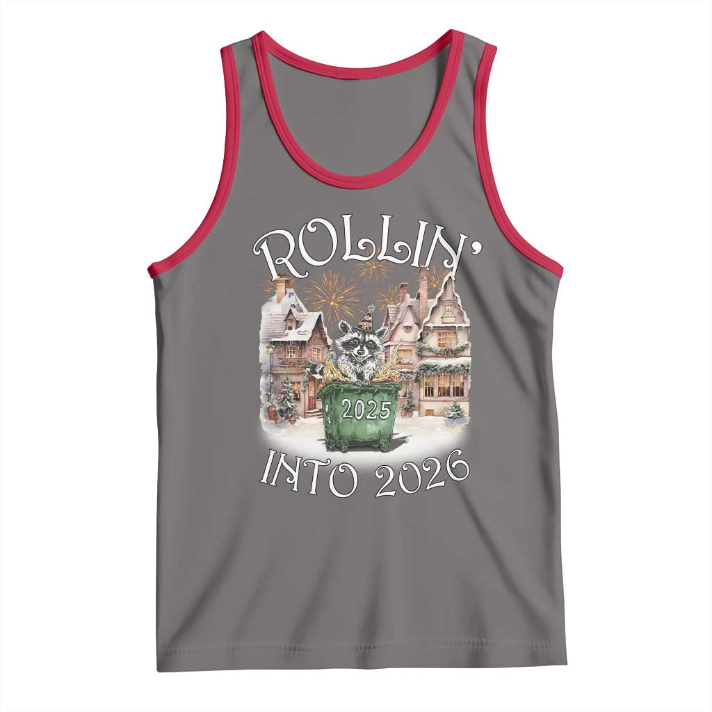 Funny Raccoon Rollin Into 2026 Tank Top New Year Dumpster Fire Firework TS11 Deep Heather Red Print Your Wear