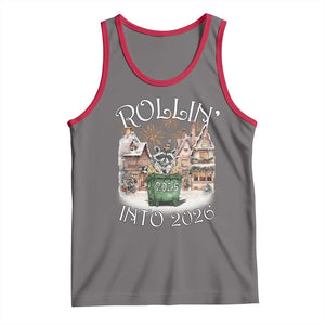 Funny Raccoon Rollin Into 2026 Tank Top New Year Dumpster Fire Firework TS11 Deep Heather Red Print Your Wear