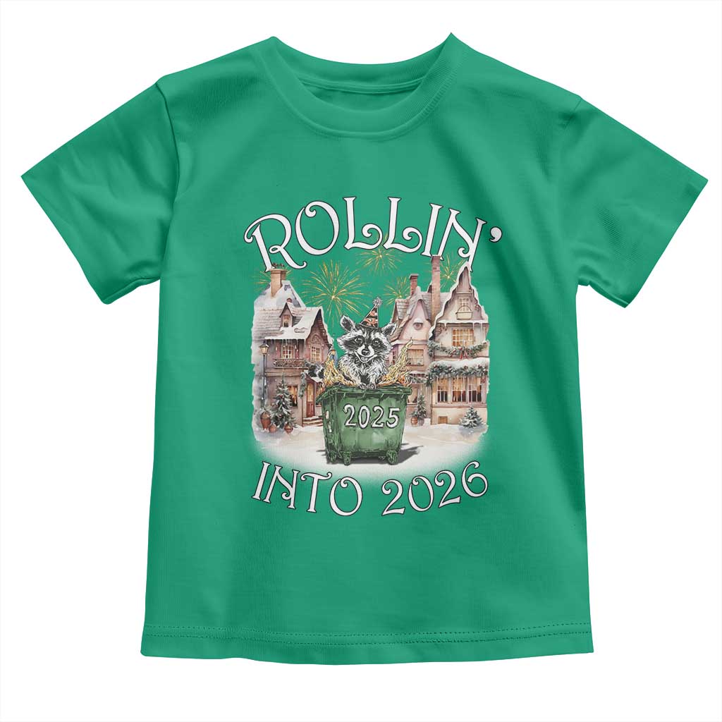 Funny Raccoon Rollin Into 2026 Toddler T Shirt New Year Dumpster Fire Firework TS11 Irish Green Print Your Wear