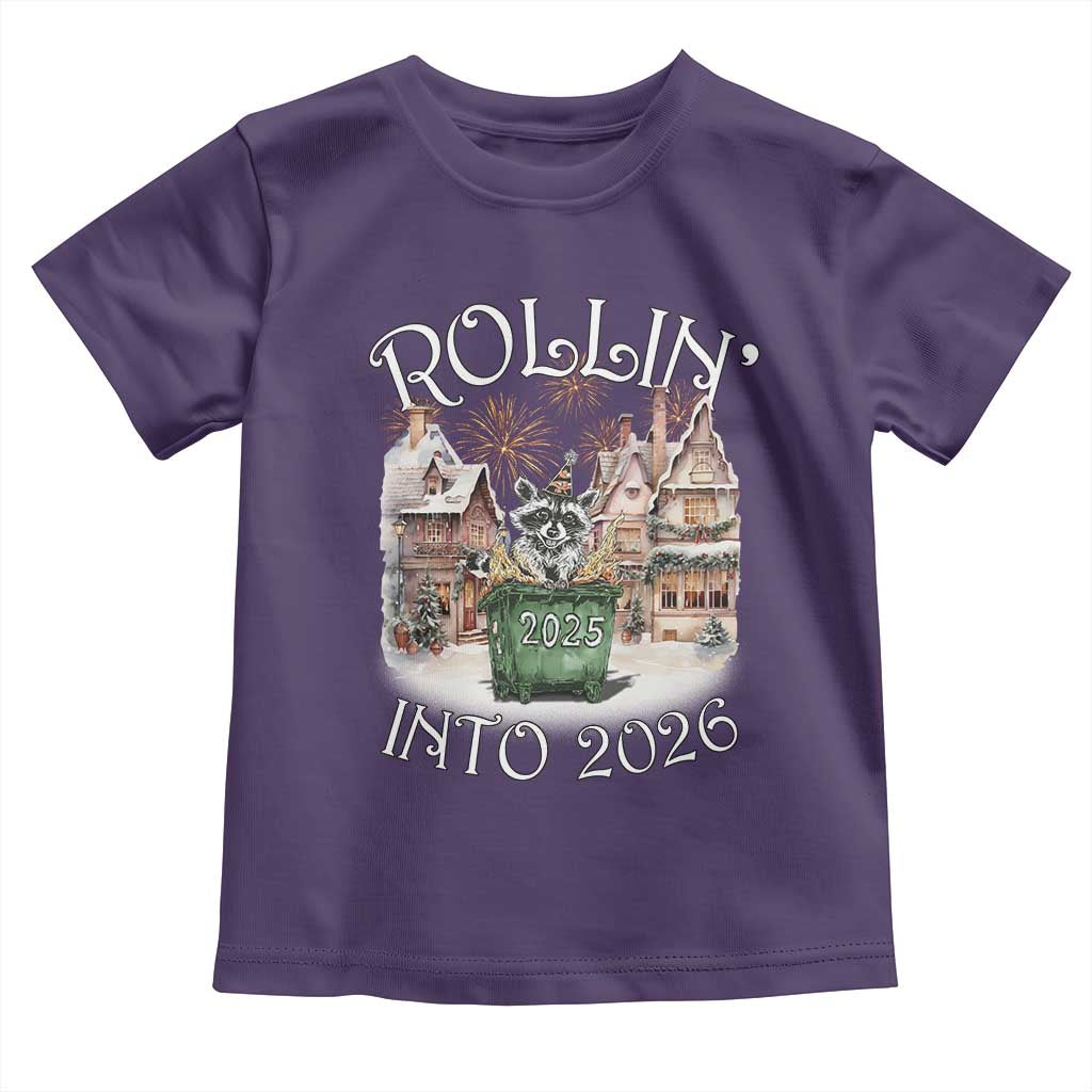 Funny Raccoon Rollin Into 2026 Toddler T Shirt New Year Dumpster Fire Firework TS11 Purple Print Your Wear