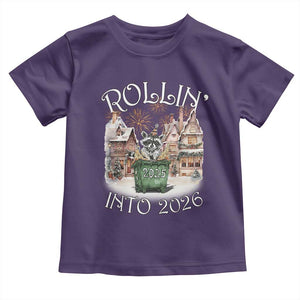 Funny Raccoon Rollin Into 2026 Toddler T Shirt New Year Dumpster Fire Firework TS11 Purple Print Your Wear