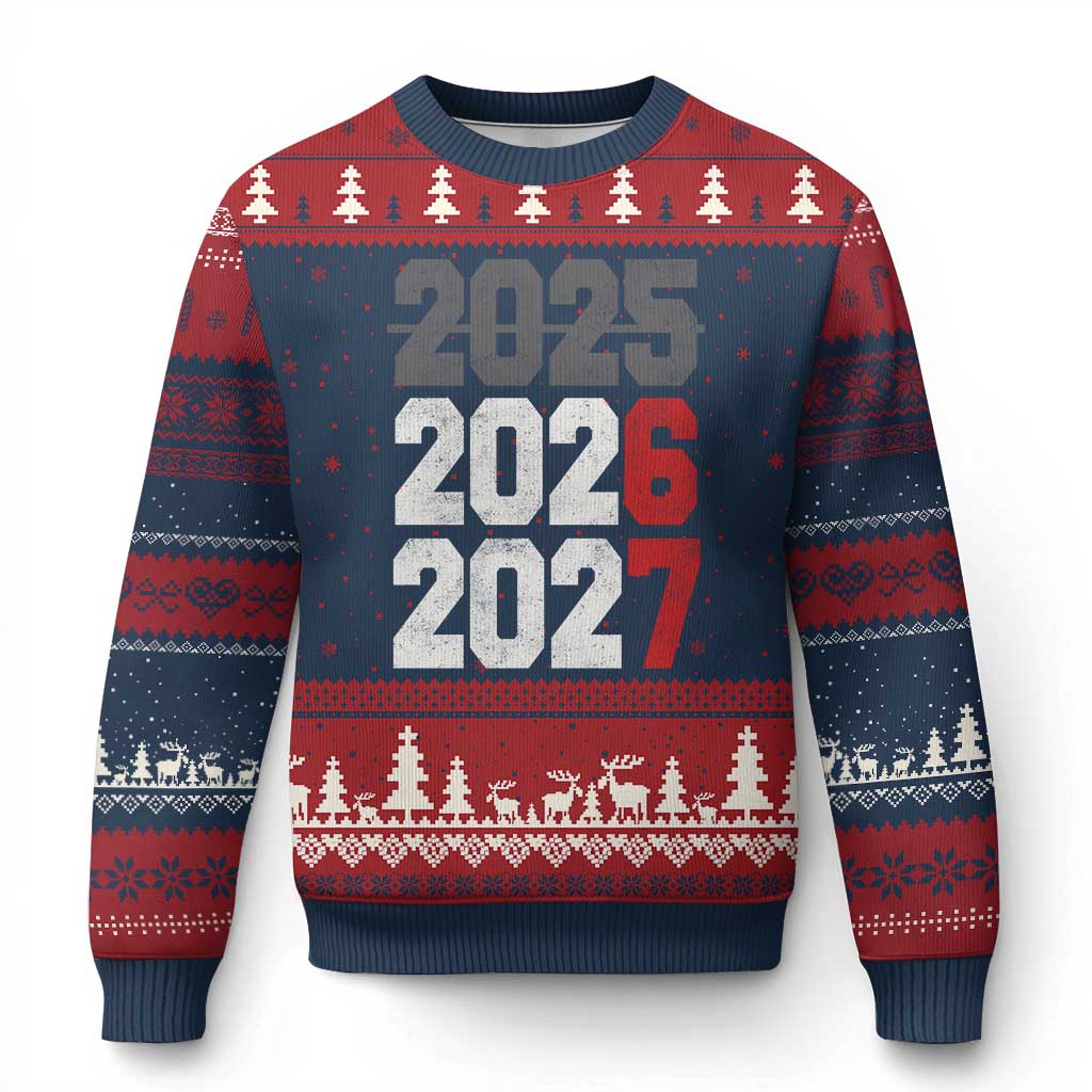 Funny 67 New Year Ugly Christmas Sweater Happy New Year 2026 2027 Sports Jersey Number TS11 Navy Red Print Your Wear