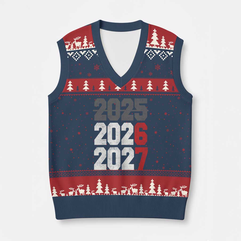 Funny 67 New Year V-Neck Knit Sweater Vest Happy New Year 2026 2027 Sports Jersey Number TS11 Navy Red Print Your Wear