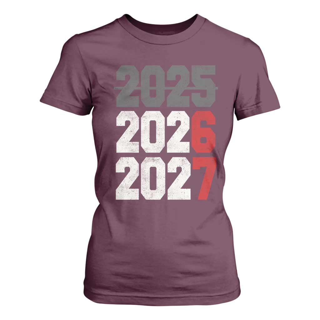 Funny 67 New Year T Shirt For Women Happy New Year 2026 2027 Sports Jersey Number TS11 Maroon Print Your Wear