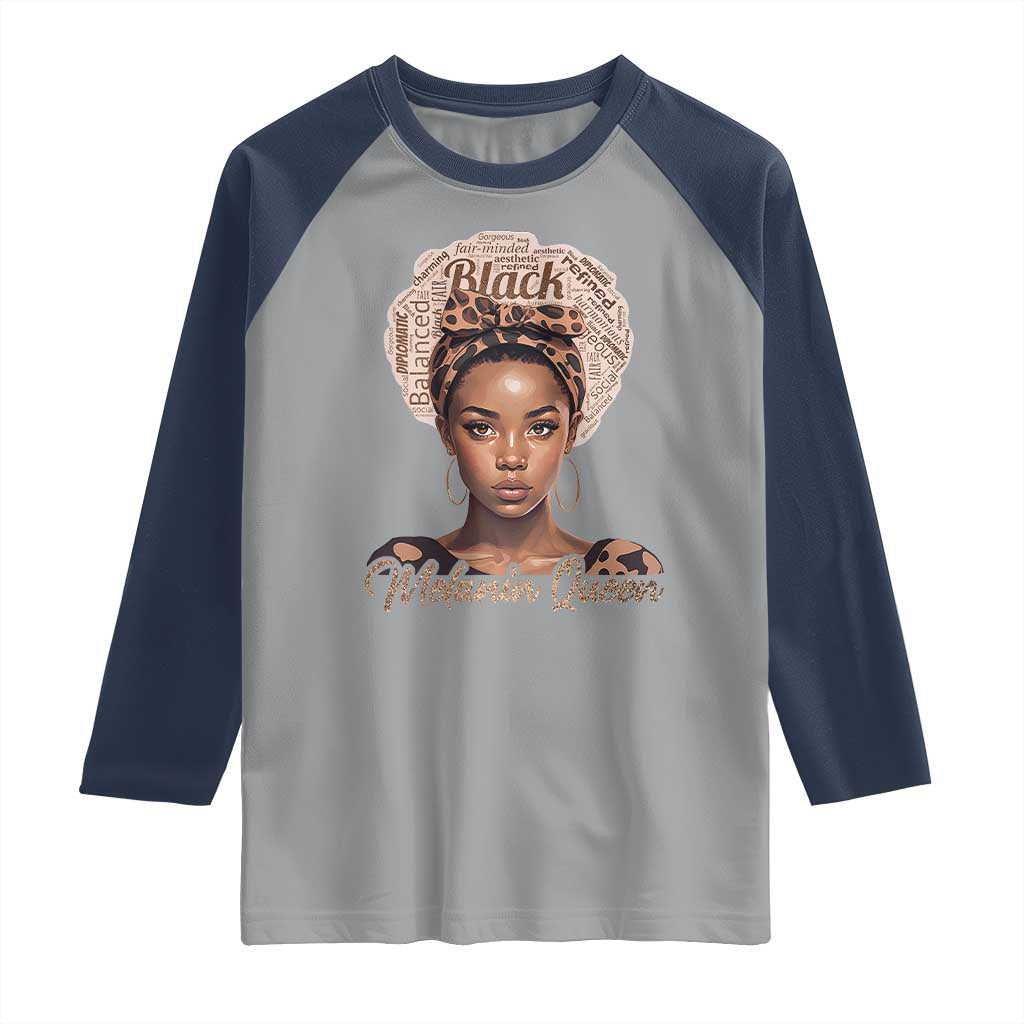 Melanin Queen Raglan Shirt Proud African American Black Pride TS11 Sport Gray Navy Print Your Wear
