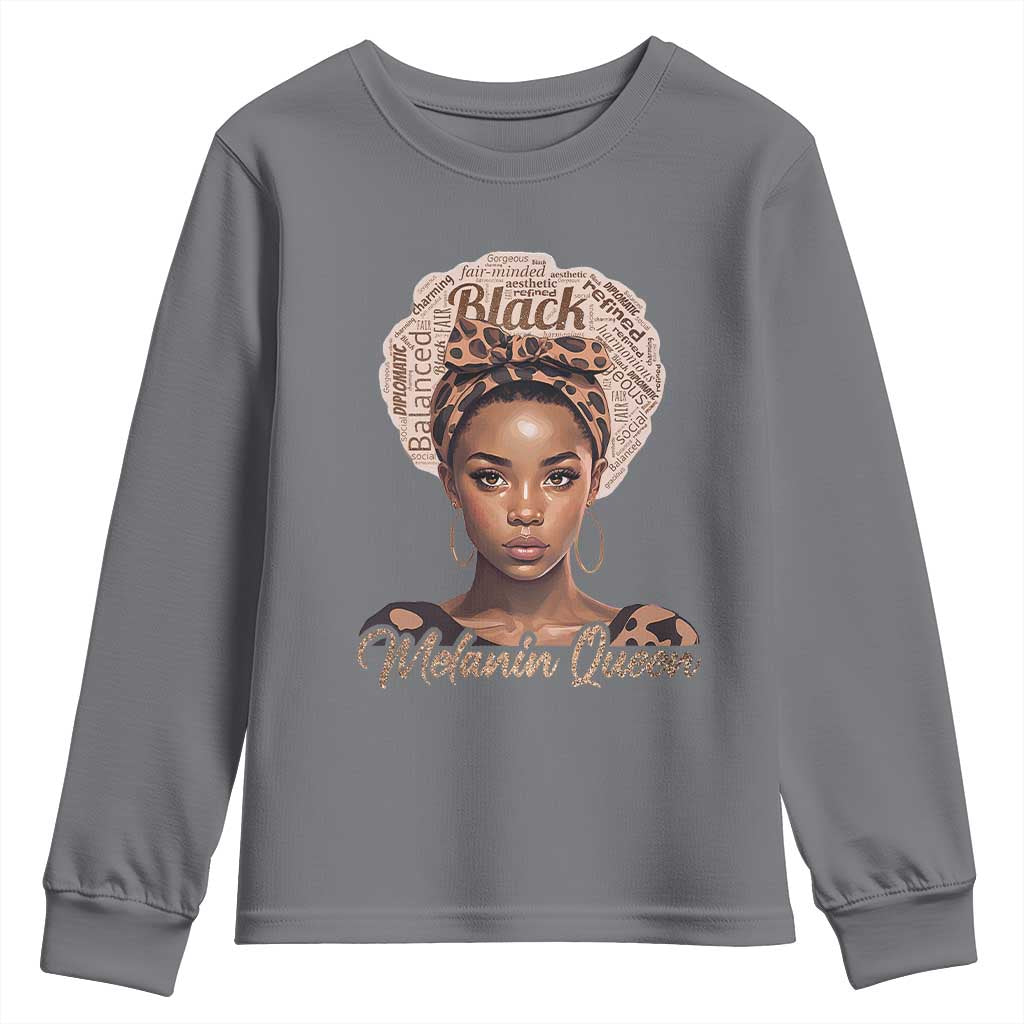 Melanin Queen Youth Sweatshirt Proud African American Black Pride TS11 Charcoal Print Your Wear