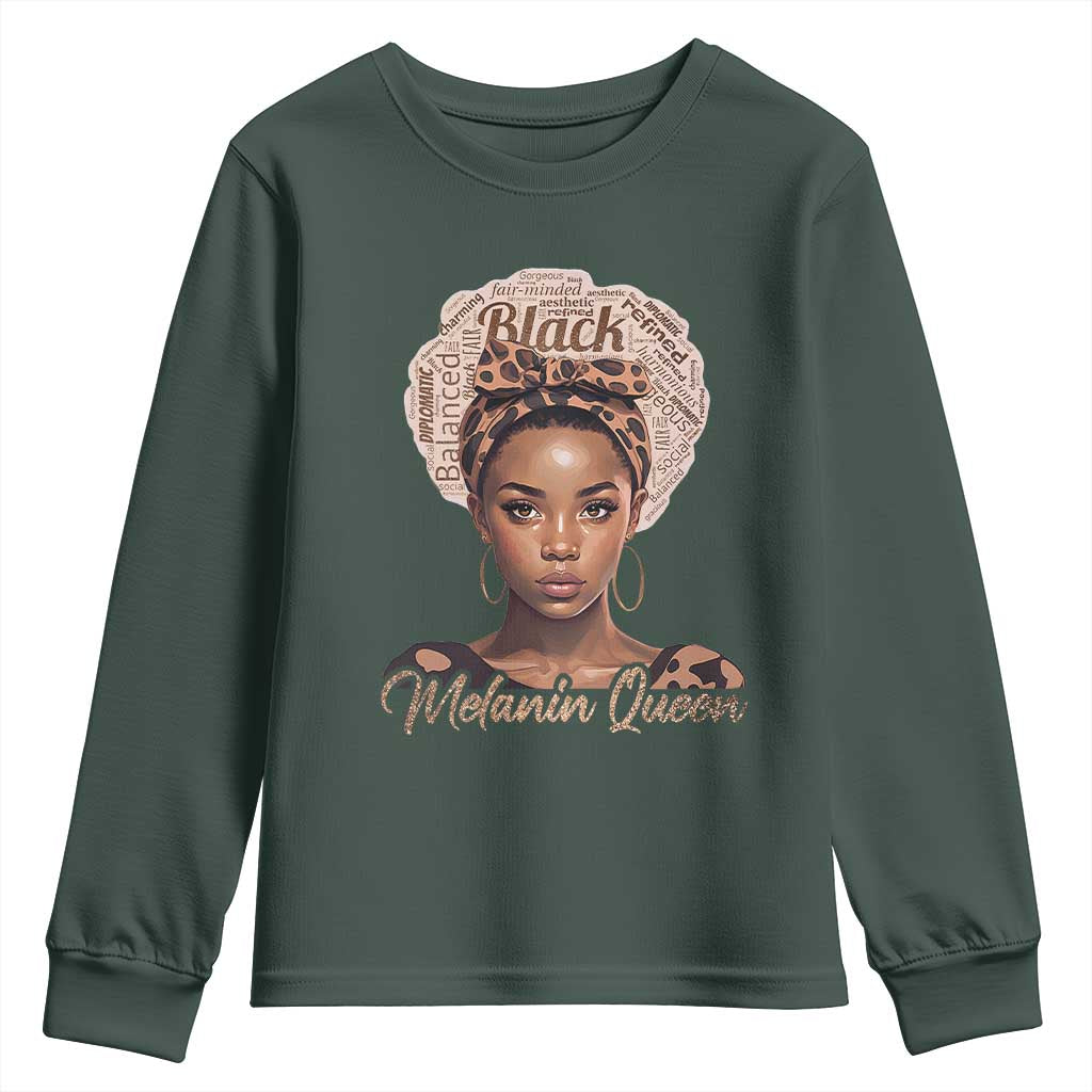 Melanin Queen Youth Sweatshirt Proud African American Black Pride TS11 Dark Forest Green Print Your Wear