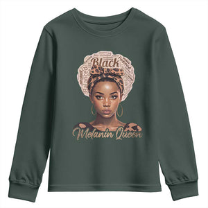 Melanin Queen Youth Sweatshirt Proud African American Black Pride TS11 Dark Forest Green Print Your Wear