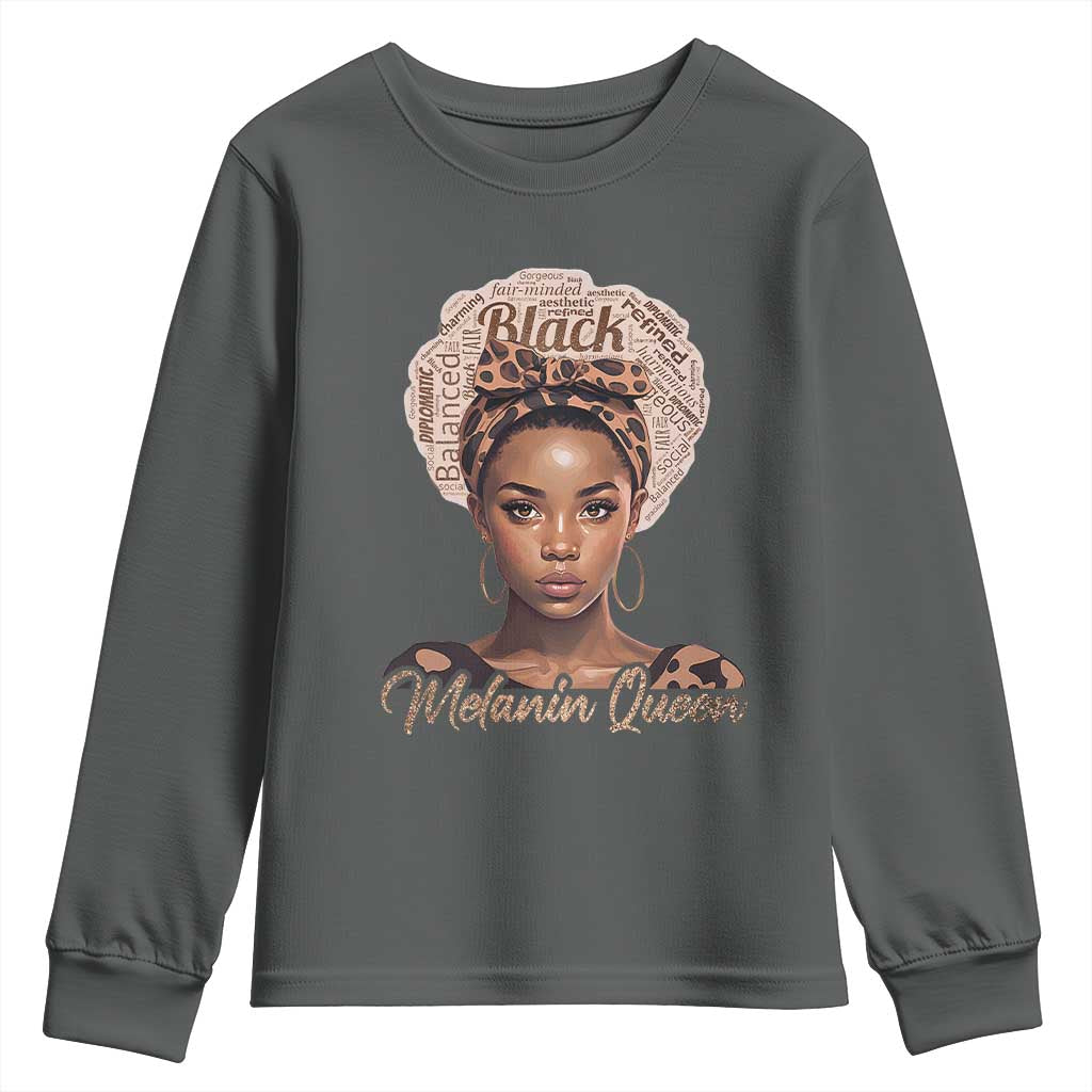 Melanin Queen Youth Sweatshirt Proud African American Black Pride TS11 Dark Heather Print Your Wear