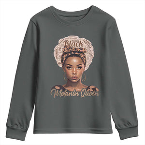 Melanin Queen Youth Sweatshirt Proud African American Black Pride TS11 Dark Heather Print Your Wear