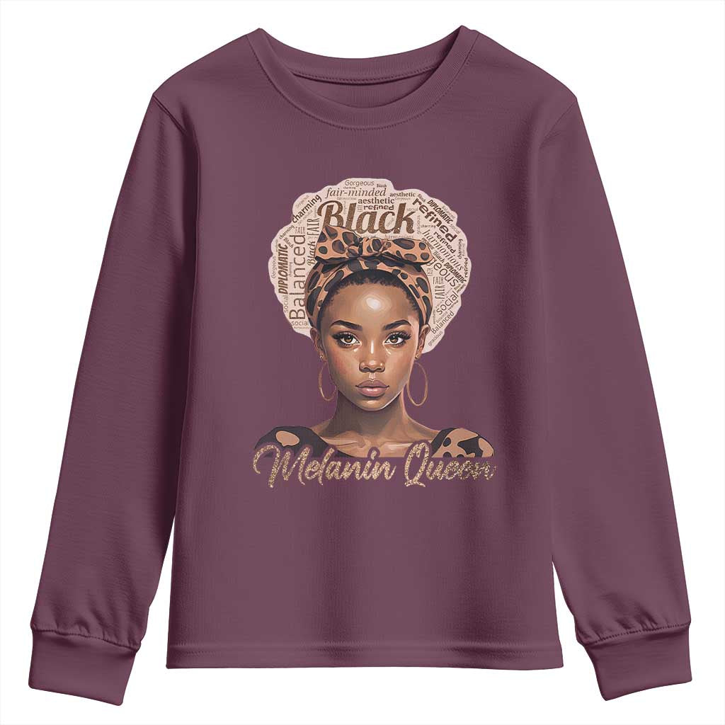 Melanin Queen Youth Sweatshirt Proud African American Black Pride TS11 Maroon Print Your Wear