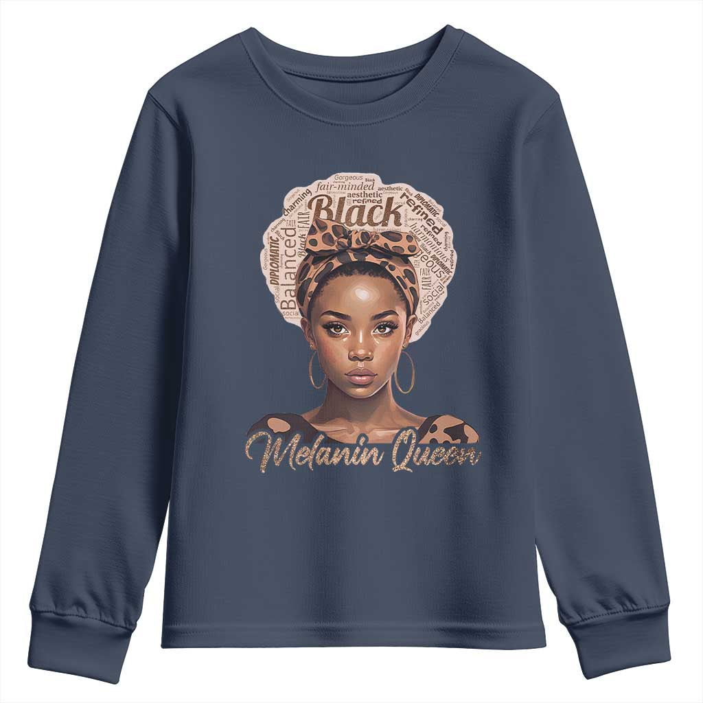 Melanin Queen Youth Sweatshirt Proud African American Black Pride TS11 Navy Print Your Wear