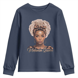Melanin Queen Youth Sweatshirt Proud African American Black Pride TS11 Navy Print Your Wear