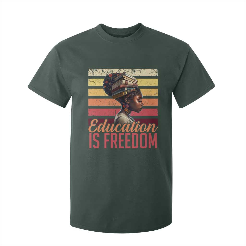 Education Is Freedom T Shirt For Kid Retro Black History Month Teacher TS11 Dark Forest Green Print Your Wear
