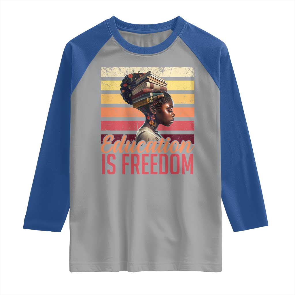 Education Is Freedom Raglan Shirt Retro Black History Month Teacher TS11 Sport Gray Royal Print Your Wear