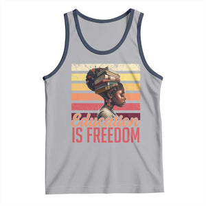 Education Is Freedom Tank Top Retro Black History Month Teacher TS11 Athletic Heather Navy Print Your Wear