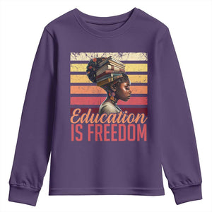 Education Is Freedom Youth Sweatshirt Retro Black History Month Teacher TS11 Purple Print Your Wear