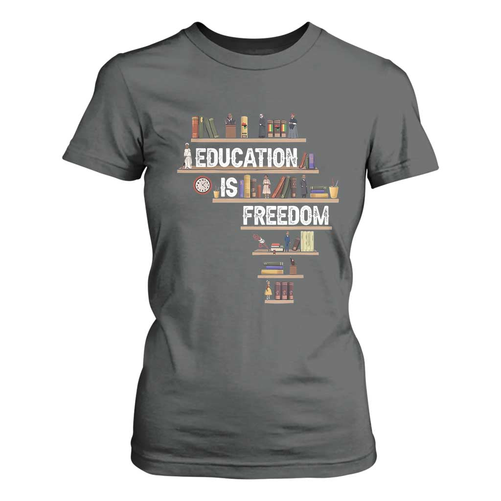Education Is Freedom T Shirt For Women Black History Month Teacher Black Leaders Figure TS11 Dark Heather Print Your Wear
